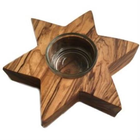 Image for <B>Olive Wood Tealight Candle Holder - Star </B><I> </I>